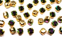 Шатоны Preciosa Maxima 4мм в оправе, цвет crystal DF Peackok Green/gold, 63-069, 10шт