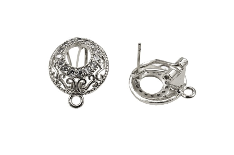 Гвоздики основы для серег 18х15х0,7мм, отверстие 2мм, цвет платина, латунь/цирконий, 21-215, 1 пара Гвоздики основы для серег 18х15х0,7мм, отверстие 2мм, цвет платина, латунь/цирконий, 21-215, 1 пара