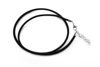 Основа для колье из шелкового шнура с карабином, толщина 3мм, длина около 47см, цвет черный, шелк/латунь, 34-036, 1шт