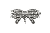 Замок-защелка на 3 нити Бант 30х15х6мм, отверстие 2мм, штифт 0,8мм, цвет платина, латунь/цирконий, 06-064, 1шт