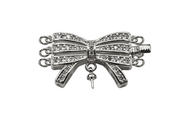 Замок-защелка на 3 нити Бант 30х15х6мм, отверстие 2мм, штифт 0,8мм, цвет платина, латунь/цирконий, 06-064, 1шт Замок-защелка на 3 нити Бант 30х15х6мм, отверстие 2мм, штифт 0,8мм, цвет платина, латунь/цирконий, 06-064, 1шт