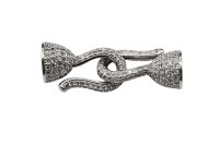 Замок-крючок 28х15х10мм, петелька 28х15х10мм, цвет платина, латунь/цирконий, 09-035, 1 комплект