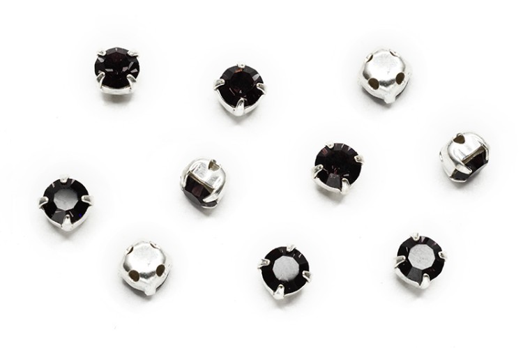 Шатоны 7мм пришивные в оправе, цвет черный/серебро, стекло/латунь, 62-099, 10шт Шатоны 7мм пришивные в оправе, цвет черный/серебро, стекло/латунь, 62-099, 10шт