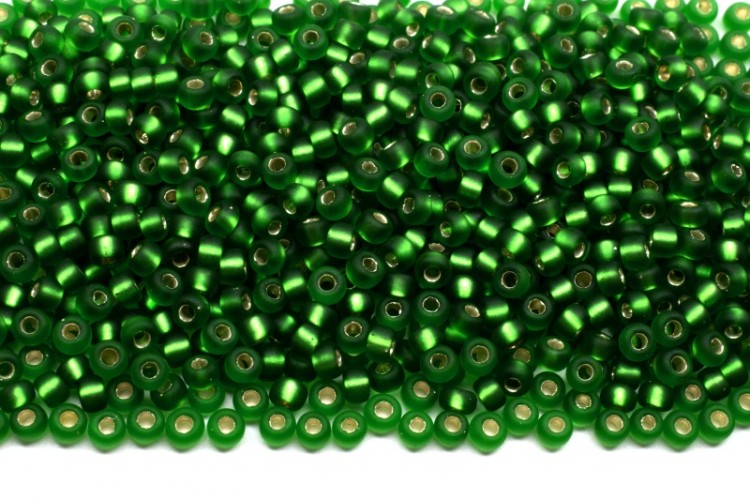 Бисер японский MIYUKI круглый 11/0 #0016F зеленый, матовый, серебряная линия внутри, 10 грамм Бисер японский MIYUKI круглый 11/0 #0016F зеленый, матовый, серебряная линия внутри, 10 грамм