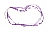 Основа для колье Лента органза + 3 вощеных шнура с карабином 44см + 5см цепочка, цвет фиолетовый, 34-041, 1шт
