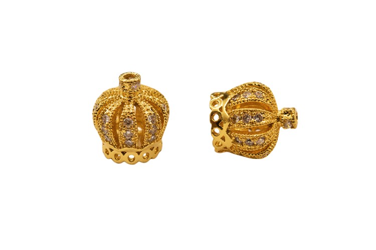 Концевик Корона 10х10мм, внутренний диаметр 6мм, отверстие 1мм, цвет золото, латунь/стразы цирконий, 01-355, 2шт Концевик Корона 10х10мм, внутренний диаметр 6мм, отверстие 1мм, цвет золото, латунь/стразы цирконий, 01-355, 2шт