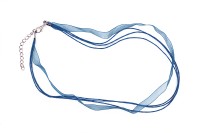 Основа для колье Лента органза + 3 вощеных шнура с карабином 44см + 5см цепочка, цвет синий, 34-039, 1шт