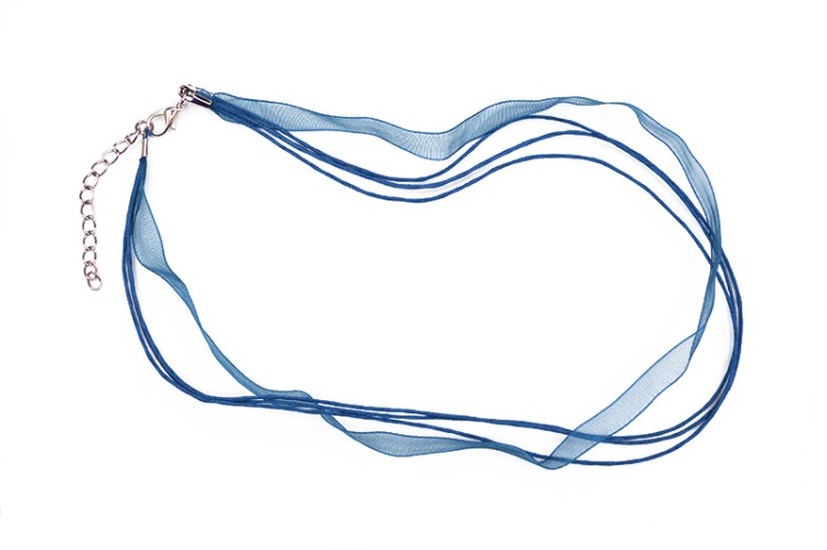 Основа для колье Лента органза + 3 вощеных шнура с карабином 44см + 5см цепочка, цвет синий, 34-039, 1шт Основа для колье Лента органза + 3 вощеных шнура с карабином 44см + 5см цепочка, цвет синий, 34-039, 1шт