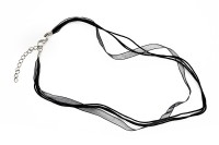 Основа для колье Лента органза + 3 вощеных шнура с карабином 44см + 5см цепочка, цвет черный, 34-028, 1шт