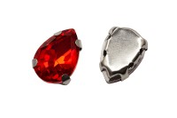 Кристалл Капля 10х7мм пришивной в оправе, цвет красный, стекло, 43-129, 2шт