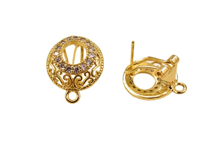 Гвоздики основы для серег 18х15х0,7мм, отверстие 2мм, цвет золото, латунь/цирконий, 21-214, 1 пара Гвоздики основы для серег 18х15х0,7мм, отверстие 2мм, цвет золото, латунь/цирконий, 21-214, 1 пара