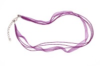 Основа для колье Лента органза + 3 вощеных шнура с карабином 44см + 5см цепочка, цвет сиреневый, 34-021, 1шт