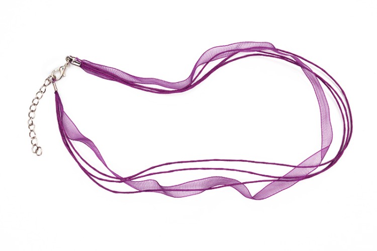 Основа для колье Лента органза + 3 вощеных шнура с карабином 44см + 5см цепочка, цвет сиреневый, 34-021, 1шт Основа для колье Лента органза + 3 вощеных шнура с карабином 44см + 5см цепочка, цвет сиреневый, 34-021, 1шт