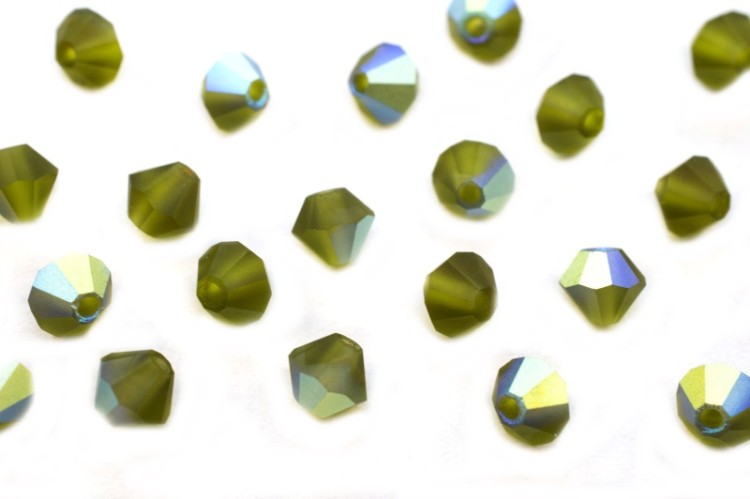 Бусины биконусы хрустальные 4мм, цвет OLIVINE AB MATT, 746-130, 20шт Бусины биконусы хрустальные 4мм, цвет OLIVINE AB MATT, 746-130, 20шт