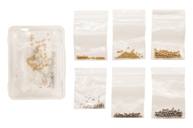 Обжимные бусины для кримпов 3x2-2х1-1.5x0.8мм, цвет золото/платина, хирургическая сталь, 35-033, 1уп (около 300шт) Обжимные бусины для кримпов 3x2-2х1-1.5x0.8мм, цвет золото/платина, хирургическая сталь, 35-033, 1уп (около 300шт)