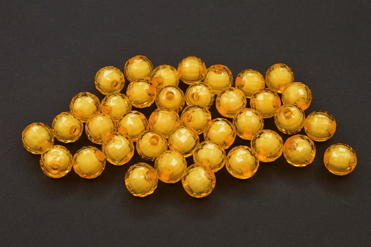 Бусины акриловые круглые граненые 10мм, отверстие 2мм, цвет желтый, 01-01-44, 50 грамм Бусины акриловые круглые граненые 10мм, отверстие 2мм, цвет желтый, 01-01-44, 50 грамм