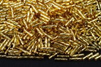 Бисер японский TOHO Bugle Twisted стеклярус витой 9мм #0022 светлый топаз, серебряная линия внутри, 5 грамм