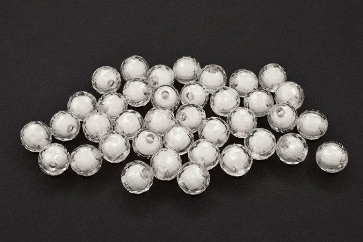 Бусины акриловые круглые граненые 10мм, отверстие 2мм, цвет белый, 01-01-45, 50 грамм Бусины акриловые круглые граненые 10мм, отверстие 2мм, цвет белый, 01-01-45, 50 грамм