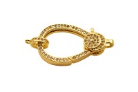 Замок-карабин 35х18х6мм, отверстие 1,5мм, цвет золото, латунь/цирконий, 16К позолота, 07-121, 1шт