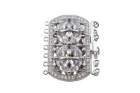 Замок-защелка на 7 нитей Прямоугольный 43х35х12мм, отверстие 1,5х2,5мм, цвет платина, латунь/цирконий, 06-135, 1шт