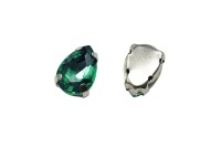 Кристалл Капля 10х7мм пришивной в оправе, цвет изумрудный, стекло, 43-124, 2шт