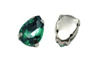 Кристалл Капля 10х7мм пришивной в оправе, цвет изумрудный, стекло, 43-124, 2шт