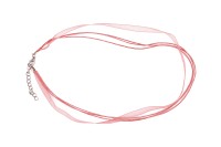 Основа для колье Лента органза + 3 вощеных шнура с карабином 44см + 5см цепочка, цвет розовый, 34-019, 1шт