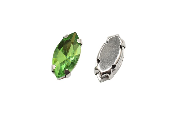 Кристалл Наветт 12х6мм пришивной в оправе, цвет салатовый, стекло, 43-173, 2шт Кристалл Наветт 12х6мм пришивной в оправе, цвет салатовый, стекло, 43-173, 2шт