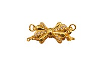 Замок-защелка на 2 нити Бант 21х10х5мм, отверстие 2мм, цвет золото, латунь/цирконий, 06-057, 1шт