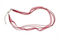 Основа для колье Лента органза + 3 вощеных шнура с карабином 44см + 5см цепочка, цвет бордовый, 34-042, 1шт