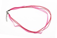 Основа для колье Лента органза + 3 вощеных шнура с карабином 44см + 5см цепочка, цвет малиновый, 34-026, 1шт