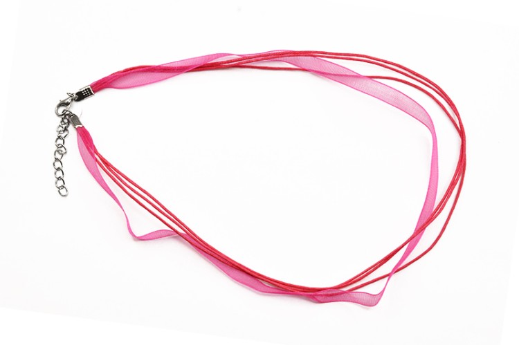 Основа для колье Лента органза + 3 вощеных шнура с карабином 44см + 5см цепочка, цвет малиновый, 34-026, 1шт Основа для колье Лента органза + 3 вощеных шнура с карабином 44см + 5см цепочка, цвет малиновый, 34-026, 1шт