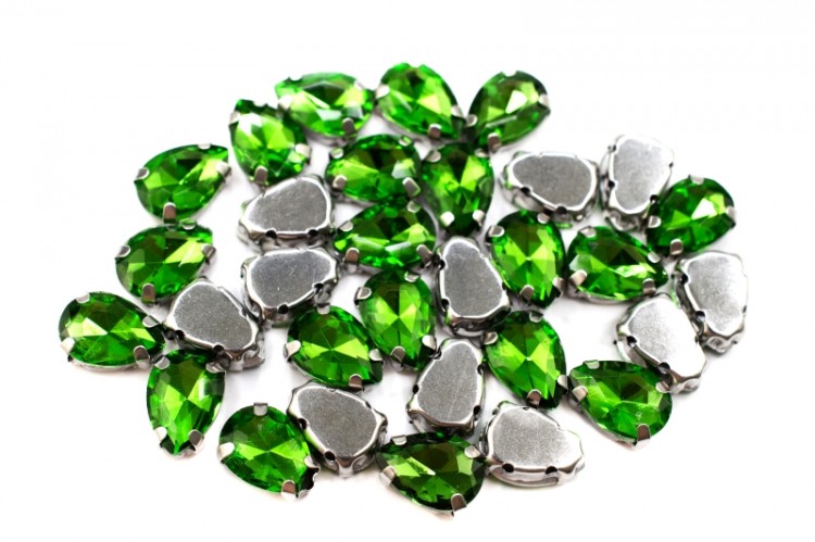 Кристалл Капля 10х7мм пришивной в оправе, цвет зеленый, стекло, 43-121, 2шт Кристалл Капля 10х7мм пришивной в оправе, цвет зеленый, стекло, 43-121, 2шт