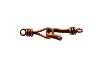 Замок-крючок 14х5х2мм, петелька 13х4х3мм, отверстие 2мм, цвет античная медь, латунь, 09-022, 1 комплект