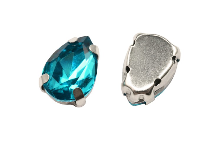 Кристалл Капля 10х7мм пришивной в оправе, цвет голубой, стекло, 43-118, 2шт Кристалл Капля 10х7мм пришивной в оправе, цвет голубой, стекло, 43-118, 2шт