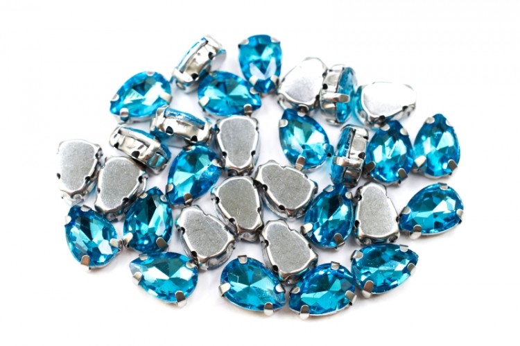 Кристалл Капля 10х7мм пришивной в оправе, цвет голубой, стекло, 43-118, 2шт Кристалл Капля 10х7мм пришивной в оправе, цвет голубой, стекло, 43-118, 2шт