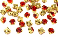Шатоны Astra 4мм пришивные в оправе, цвет 11 красный/золото, стекло/латунь, 62-014, 50шт