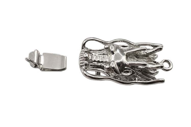 Замок-защелка Голова дракона 30,5х14х7мм, отверстие 2мм, цвет платина, латунь, 06-047, 1шт Замок-защелка Голова дракона 30,5х14х7мм, отверстие 2мм, цвет платина, латунь, 06-047, 1шт