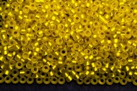 Бисер японский MIYUKI круглый 11/0 #0006F желтый, матовый, серебряная линия внутри, 10 грамм