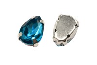 Кристалл Капля 10х7мм пришивной в оправе, цвет бирюзовый, стекло, 43-122, 2шт