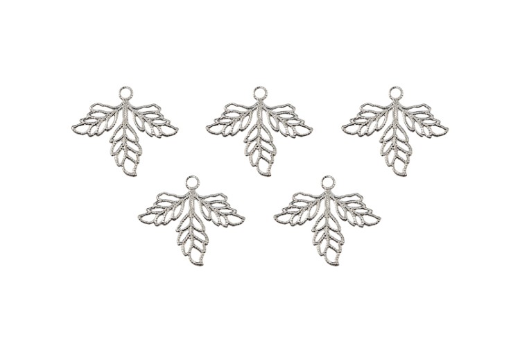 Подвеска Листья ажурные 26х23мм, отверстие 2мм, цвет платина, медь, 22-089, 5шт Подвеска Листья ажурные 26х23мм, отверстие 2мм, цвет платина, медь, 22-089, 5шт