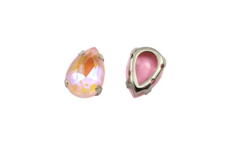 Кристалл Капля 10х7мм пришивной в оправе, цвет rose FL/платина, 43-241, 2шт Кристалл Капля 10х7мм пришивной в оправе, цвет rose FL/платина, 43-241, 2шт